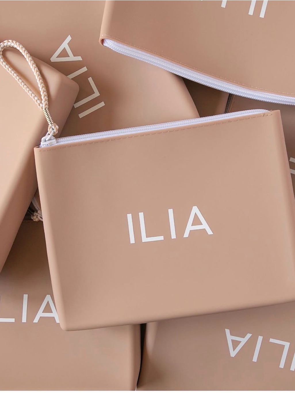 Ilia Silicone Blush Beige Zip Cosmetic Pouch